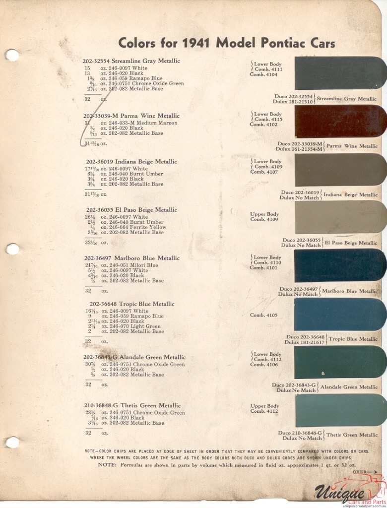1941 Pontiac Paint Charts DuPont 1
